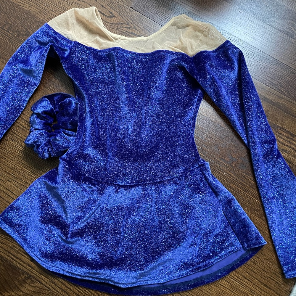 Mondor Blue Velvet Ice Skating Dress with Scrunchie 12-14
